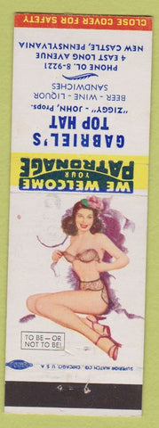 Matchbook Cover - Gabriel's Top Hat New Castle PA Pinup