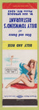 Matchbook Cover - Billy Townsend's Restaurant NO TOWN Pinup