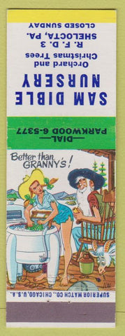 Matchbook Cover - Sam Dible Nursery Shelocta PA Christmas Trees Hillbilly