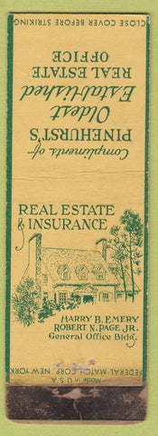 Matchbook Cover - Emery Real Estate Insurance Pinehurst Federal