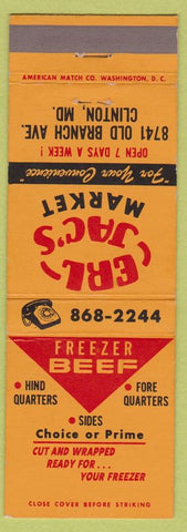 Matchbook Cover - Erl Jac's Market Clinton MD beef'