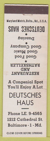 Matchbook Cover - Deutsches Haus Baltimore MD