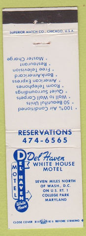 Matchbook Cover - Del Haven White House Motel College Park MD