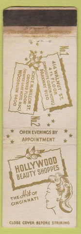 Matchbook Cover - Hollywood Beauty shop[pes Cincinnati OH girlie WORN