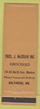 Matchbook Cover - Thos McGrain Grocery Baltimore MD