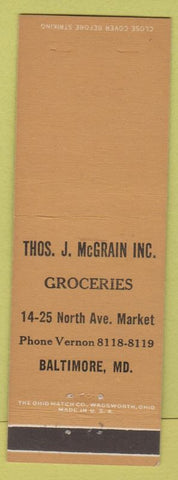 Matchbook Cover - Thos McGrain Grocery Baltimore MD