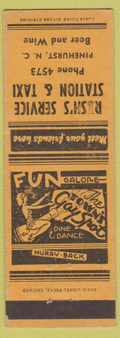 Matchbook Cover - Rush's Service oil gas Taxi Pinehurst NC girlie'