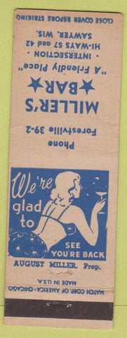 Matchbook Cover - Miller's Bar Sawyer WI girlie'