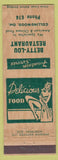 Matchbook Cover - Betty Lou Restaurant Collingwood ON girlie