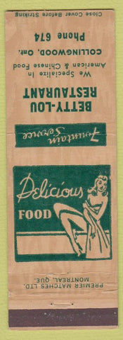 Matchbook Cover - Betty Lou Restaurant Collingwood ON girlie