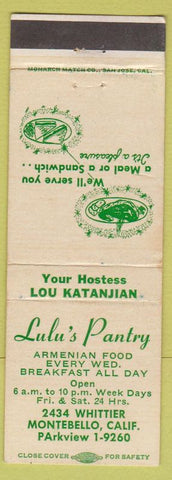 Matchbook Cover - Lulu's Pantry Montebello CA'
