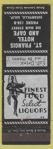 Matchbook Cover - ST Francis Hotel Cafe Susanville CA low phone # girlie