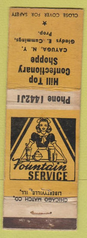 Matchbook Cover - Hill Top Confectionery Shoppe Cayuga NY girlie