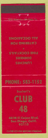 Matchbook Cover - Scolari's Club 48 San Diego CA'