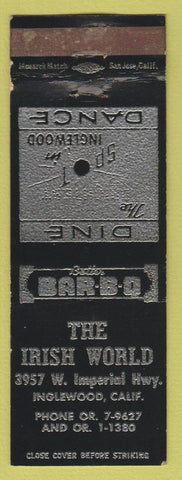 Matchbook Cover - Irish World Inglewood CA KFOX Radio Texas Tiny BBQ