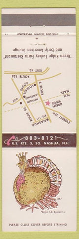 Matchbook Cover - Green Ridge Turkey Farm Nashua NH RAISED TURKEY