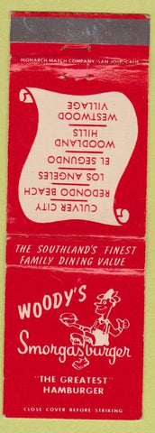 Matchbook Cover - Woody's Smorgas hamburger Culver City CA Chain El Segundo'