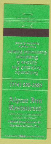 Matchbook Cover - Alpine Inn Restaurant Garden Grove CA
