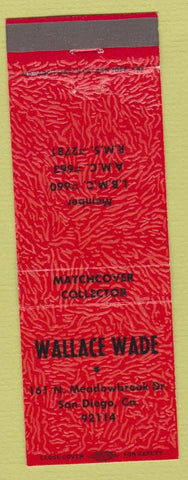 Matchbook Cover - Wallace Wade Match Collector San Diego CA