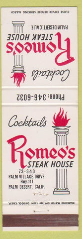 Matchbook Cover - Romeo's Steak House Palm Desert CA'