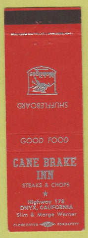 Matchbook Cover - Cane Brake Inn Onyx CA shuffleboard Mobil gas Red