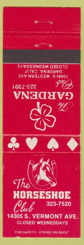 Matchbook Cover - The Gardena Club CA Horseshoe poker cards gambling