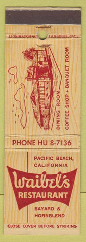 Matchbook Cover - Waibel's Restaurant Pacific Beach CA'
