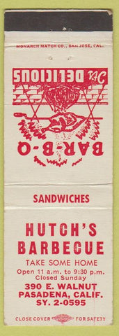 Matchbook Cover - Hutch's BBQ Pasadena CA'