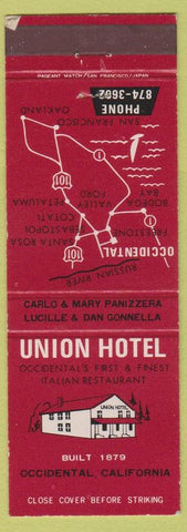 Matchbook Cover - Union Hotel Italian Restaurant Occidental CA