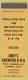 Matchbook Cover - Andy's Oakwood BBQ Campbell CA'