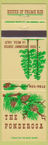 Matchbook Cover - The Ponderosa Prime Rib La Mesa CA