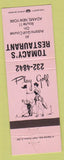 Matchbook Cover - Tomacy's Restaurant Adams NY girlie'