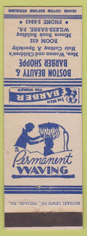 Matchbook Cover - Boston Beauty Shoppe Barber Wilkes Barre PA girlie
