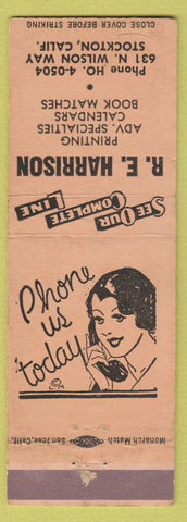 Matchbook Cover - RE Harrison Printing Stockton CA girlie