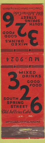 Matchbook Cover - 326 South Spring Street Los Angeles CA CROWN POOR BACK