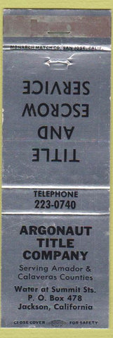 Matchbook Cover - Argonaut Title Company Jackson CA