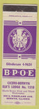 Matchbook Cover - Elks Club Berwyn IL