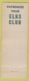 Matchbook Cover - Elks Club Canandaigua NY