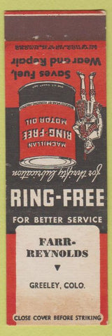Matchbook Cover - Macmillan Motor Oil Farr Reynolds Greeley CA CROWN WEAR