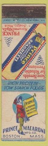 Matchbook Cover - Prince Macaroni Spaghetti Boston MA Safety First WORN