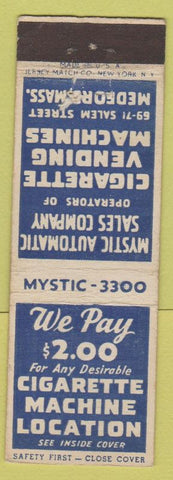 Matchbook Cover - Cigarette Vending Medford MA Safety First