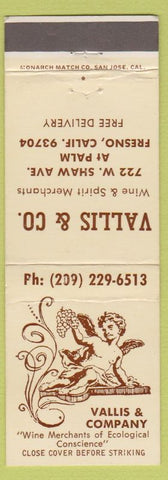 Matchbook Cover - Vallis & Co Fresno CA