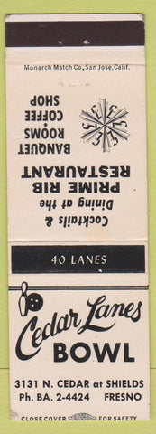 Matchbook Cover - Cedar Lanes Bowling Fresno CA