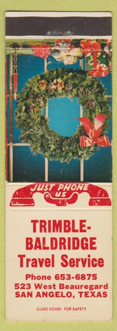 Matchbook Cover - Trimble Baldridge Travel Service San Angelo TX Christmas