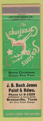 Matchbook Cover - JB Buck Jones Paint Hardware Brownsville TX Christmas