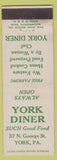 Matchbook Cover - York Diner York PA