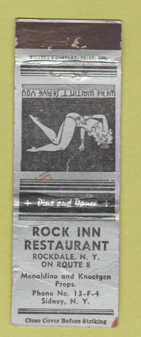 Matchbook Cover - Rock Inn Restaurant Rockdale NY Sidney NY girlie WORN