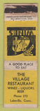 Matchbook Cover - Village Restaurant Lakeville CT low phone # MERCHANTS WORN