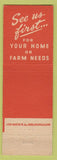 Matchbook Cover - Fowler Hardware Fowler IN low phone #
