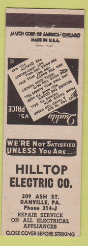Matchbook Cover - Hilltop ElectricPA low phone #